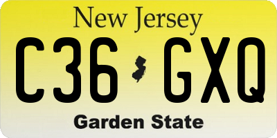 NJ license plate C36GXQ