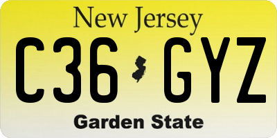 NJ license plate C36GYZ