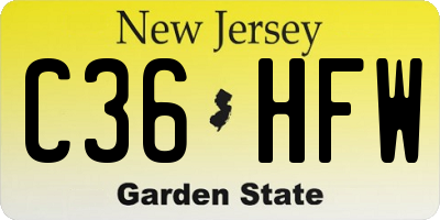 NJ license plate C36HFW