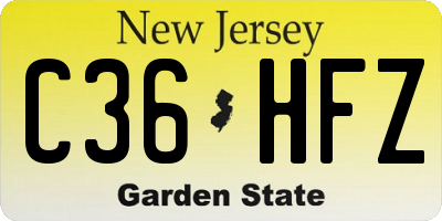 NJ license plate C36HFZ