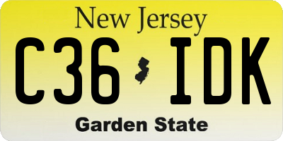 NJ license plate C36IDK
