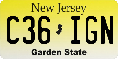 NJ license plate C36IGN