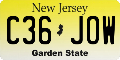 NJ license plate C36JOW