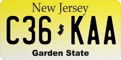NJ license plate C36KAA