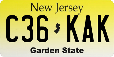 NJ license plate C36KAK