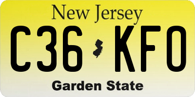 NJ license plate C36KFO