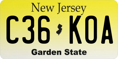 NJ license plate C36KOA