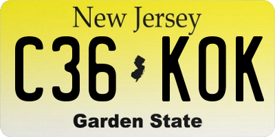 NJ license plate C36KOK