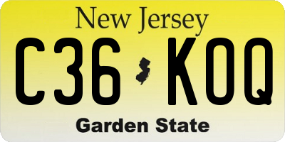 NJ license plate C36KOQ