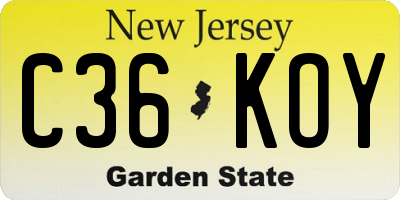 NJ license plate C36KOY