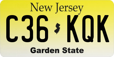 NJ license plate C36KQK
