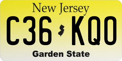 NJ license plate C36KQO