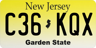 NJ license plate C36KQX