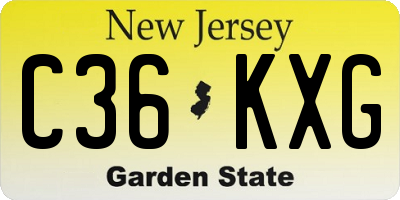 NJ license plate C36KXG