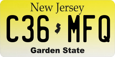 NJ license plate C36MFQ