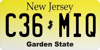 NJ license plate C36MIQ