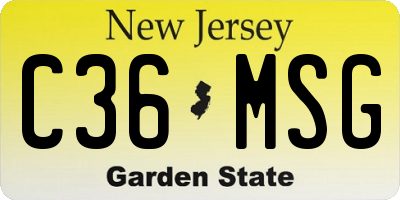 NJ license plate C36MSG