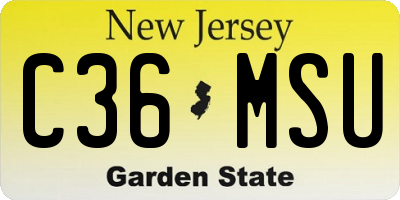 NJ license plate C36MSU