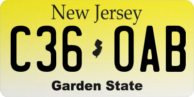 NJ license plate C36OAB