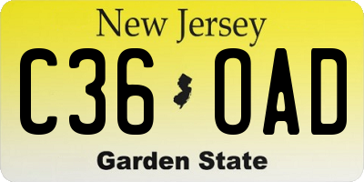 NJ license plate C36OAD