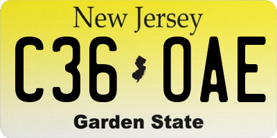 NJ license plate C36OAE