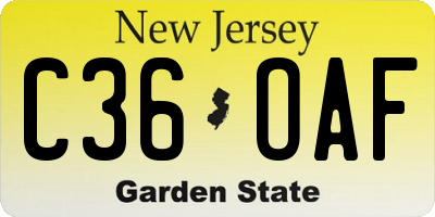 NJ license plate C36OAF