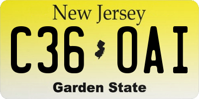 NJ license plate C36OAI