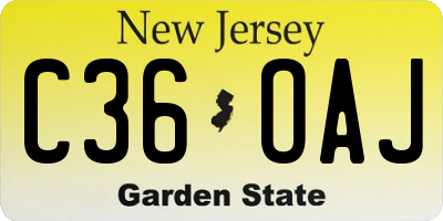 NJ license plate C36OAJ