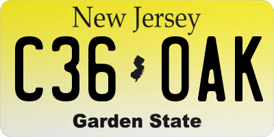 NJ license plate C36OAK