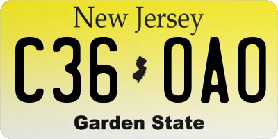 NJ license plate C36OAO