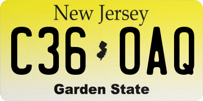 NJ license plate C36OAQ