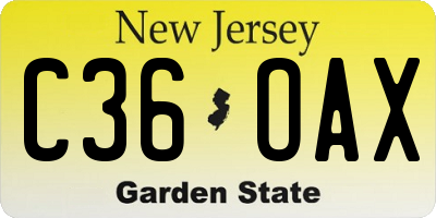 NJ license plate C36OAX