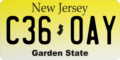 NJ license plate C36OAY
