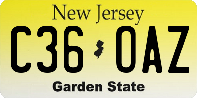 NJ license plate C36OAZ