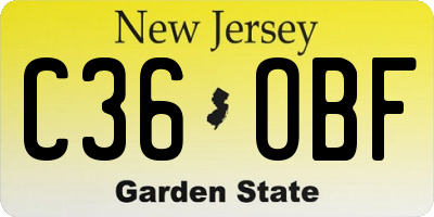 NJ license plate C36OBF