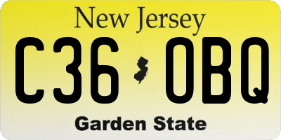 NJ license plate C36OBQ