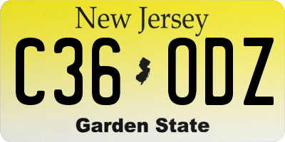 NJ license plate C36ODZ