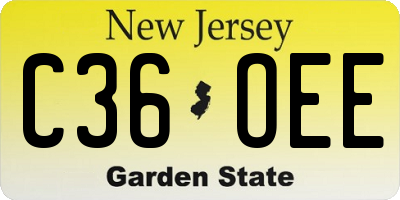 NJ license plate C36OEE