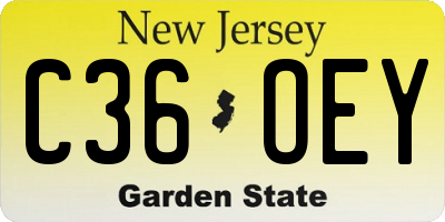 NJ license plate C36OEY