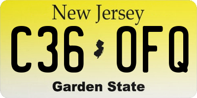 NJ license plate C36OFQ