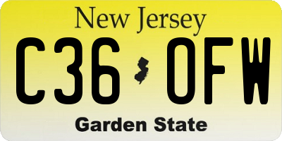 NJ license plate C36OFW
