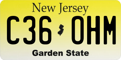 NJ license plate C36OHM