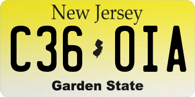 NJ license plate C36OIA