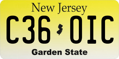 NJ license plate C36OIC