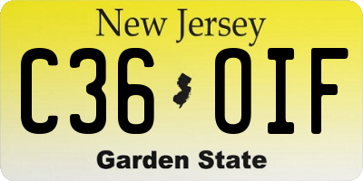 NJ license plate C36OIF