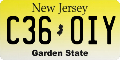 NJ license plate C36OIY