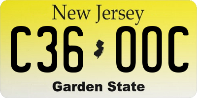 NJ license plate C36OOC