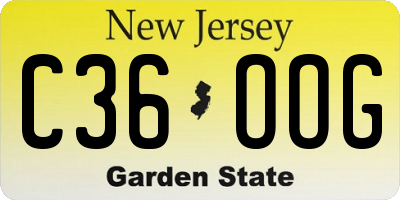 NJ license plate C36OOG