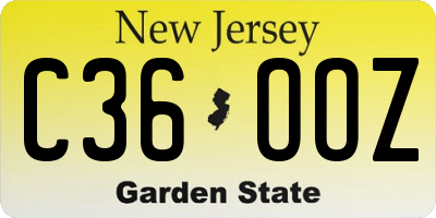 NJ license plate C36OOZ