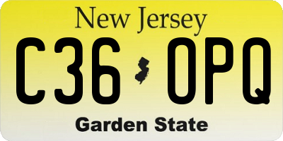 NJ license plate C36OPQ